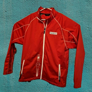 Swatch Watch Jacket Red Size XL Double Sided Graphics Incredible Watch Logos